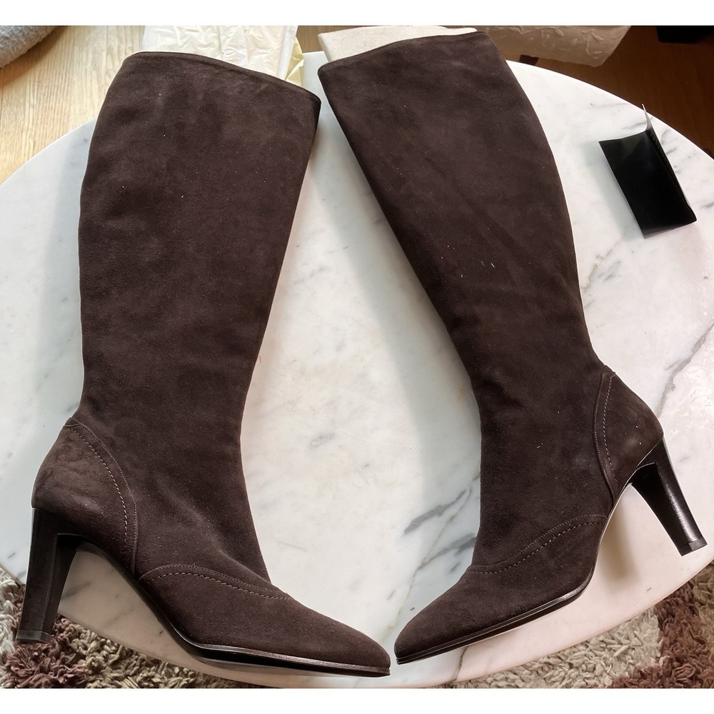 St. John Sarah Women's Knee High Boots Sz 9B Brown Side Zip‎ Heels Pointed